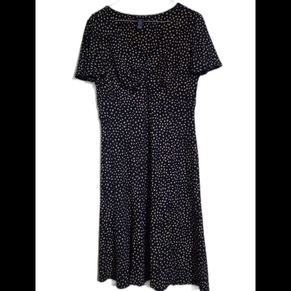 Chaps Black Midi Dress with Cream Dot Print